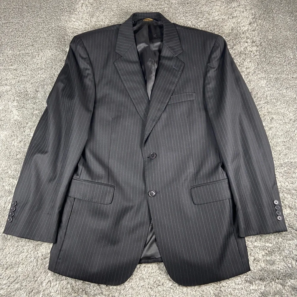 Jos A Bank 2 Piece Suit Men 41R Blazer 35x31 Pant Pinstripe Signature Gold Wool